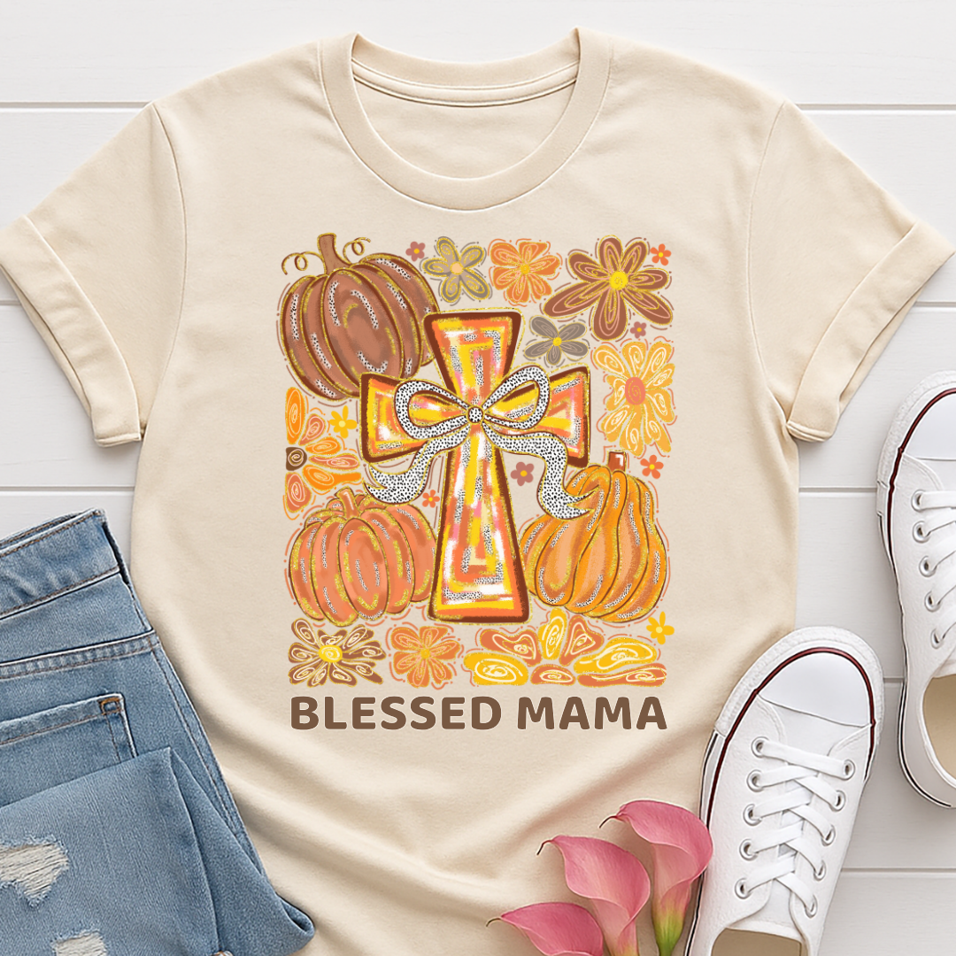 Blessed Mama Fall Floral T-shirt - Dark Font
