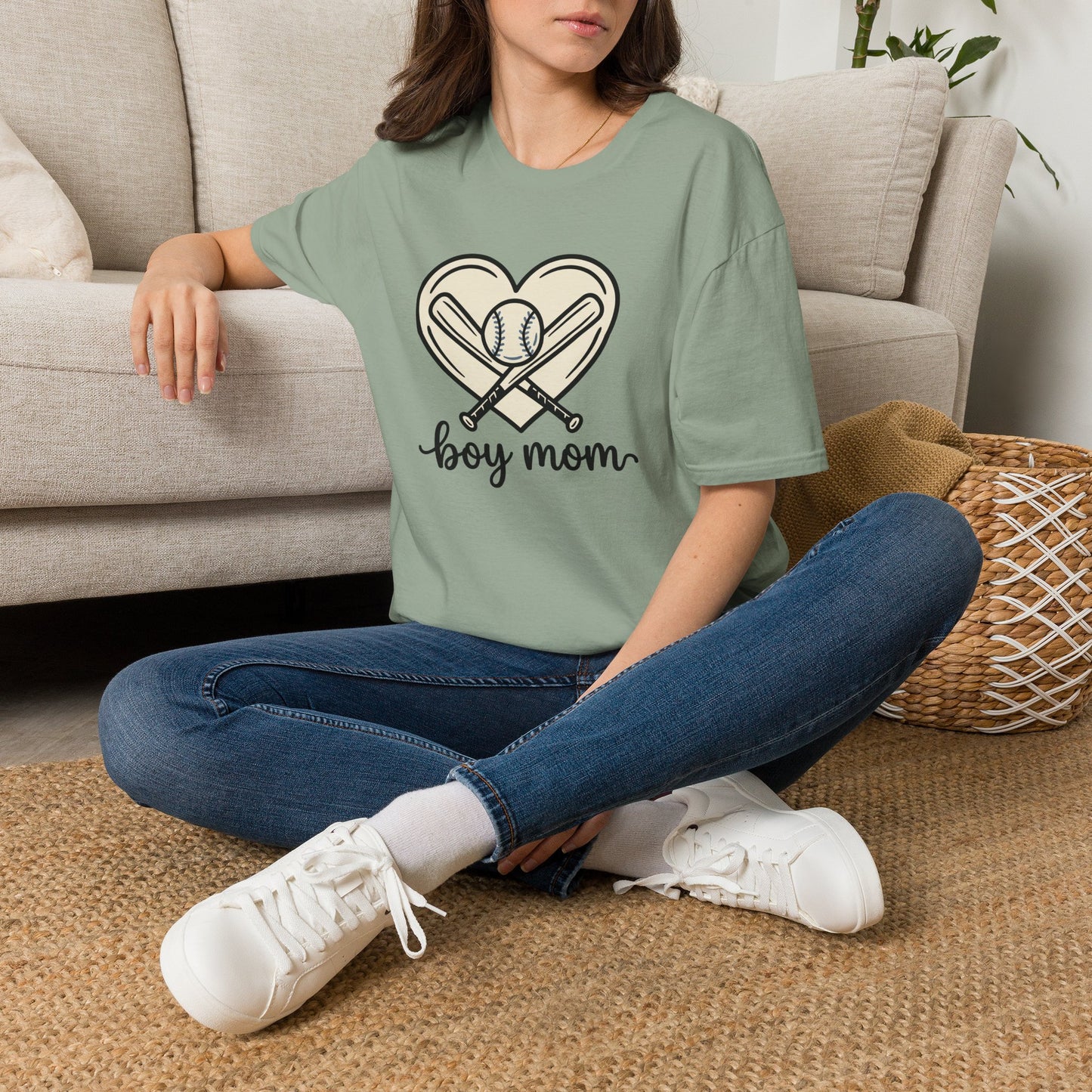 Boy Mom Baseball Heart Tee