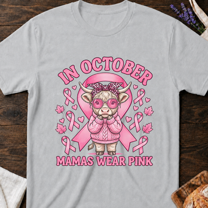In October Mamas Wear Pink Highland Cow T-Shirt