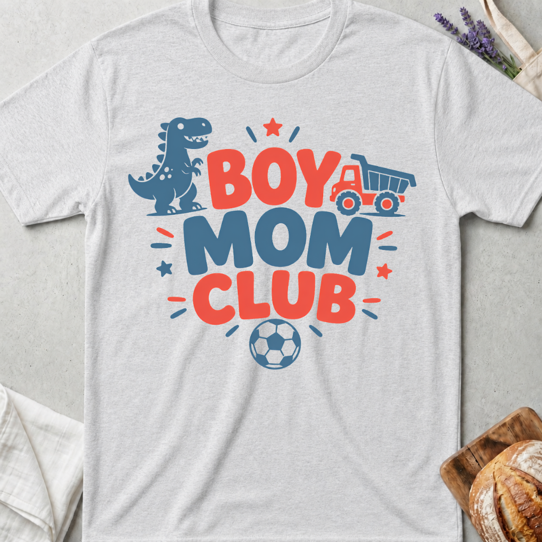 Boy Mom Club T-Shirt - Cute Sports & Dino Mama Tee