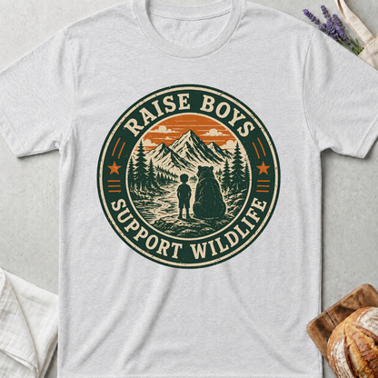 Raise Boys Support Wildlife Shirt | Funny Boy Mom Nature Tee