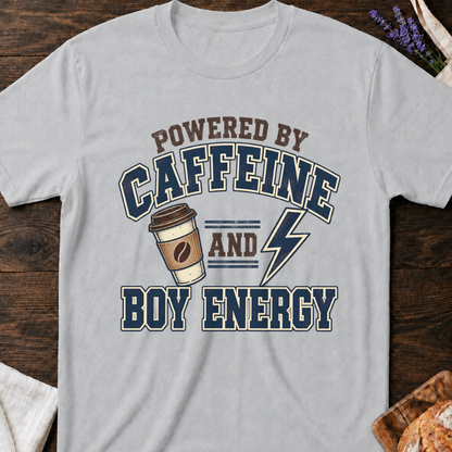 Powered by Caffeine and Boy Energy T-Shirt - Funny Mom Tee