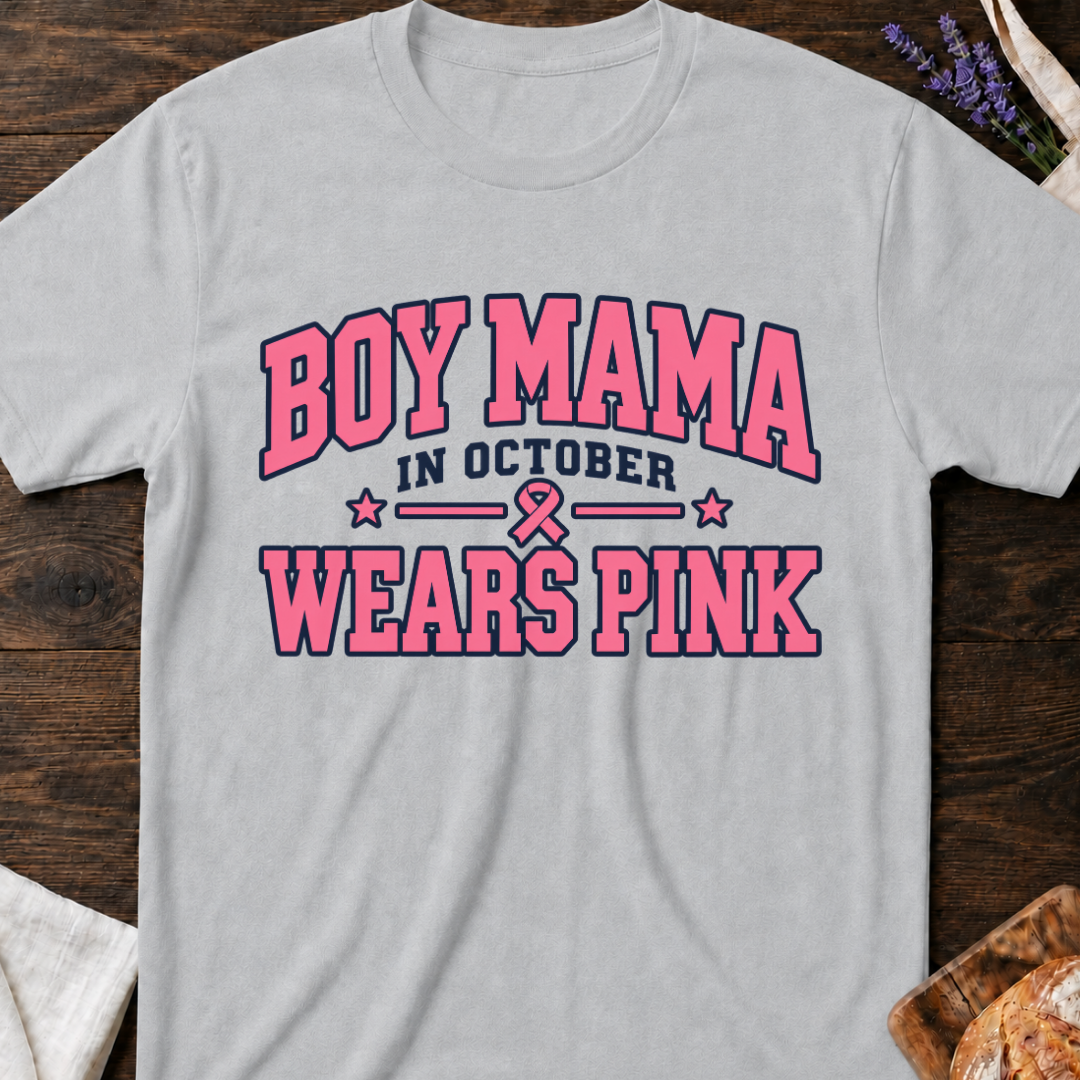 Boy Mama in October Wears Pink T‑Shirt
