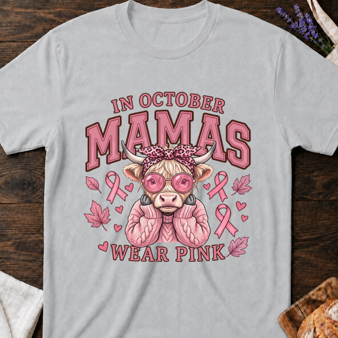 In October Mamas Wear Pink Highland Cow Shirt