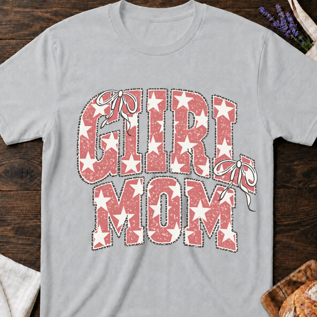 Girl Mom T-shirt - Stars en Coquette Bows Graphic Tee