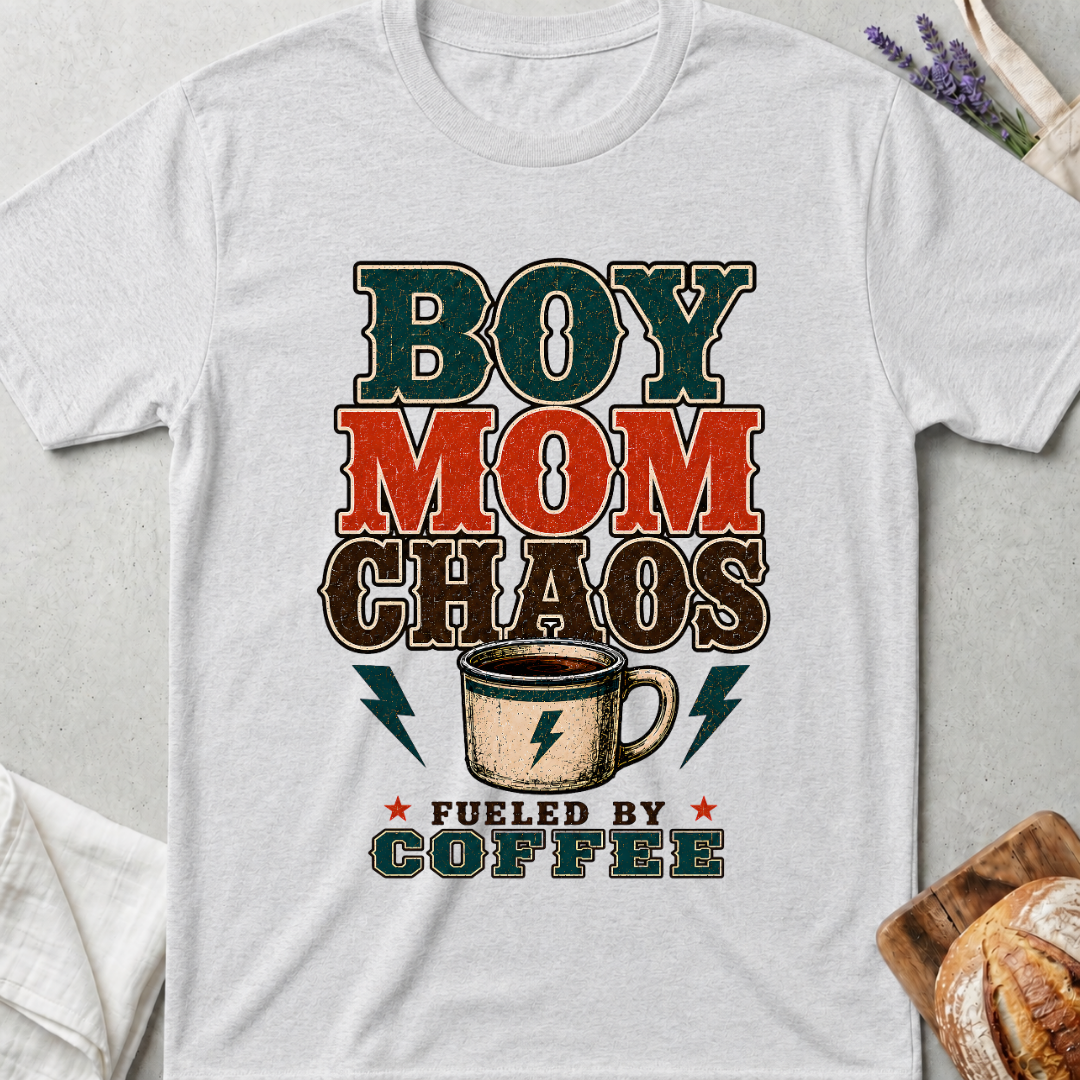Boy Mom Chaos Fueled by Coffee T-shirt