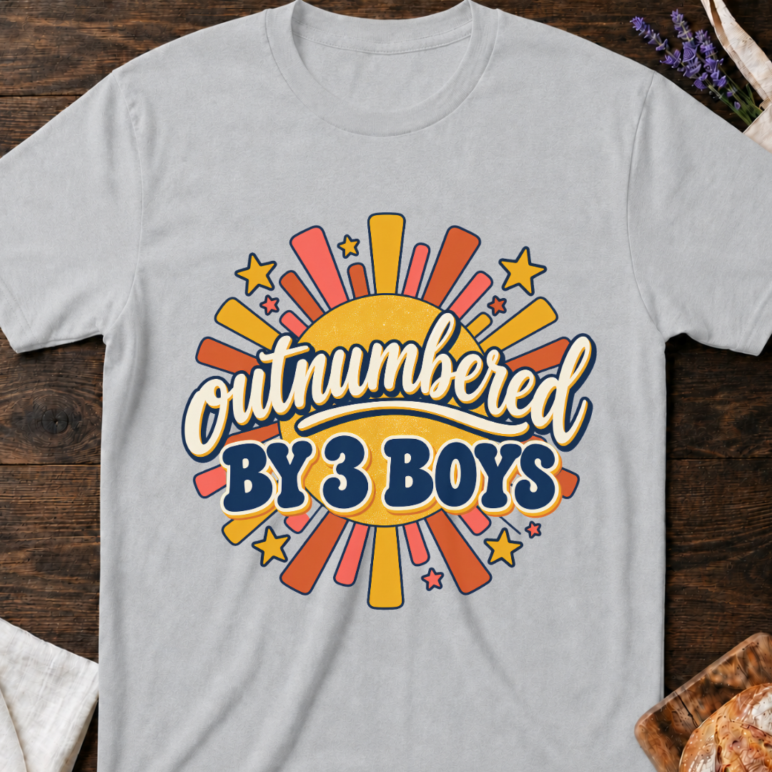Outnumbered by 3 Boys T-Shirt - Retro Mom Shirt