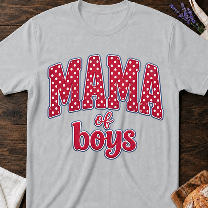 Mama of Boys T-Shirt - Playful Polka Dot Mom Tee