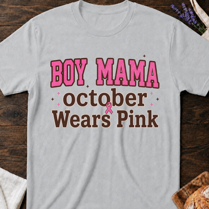 Boy Mama October Wears Pink T-Shirt