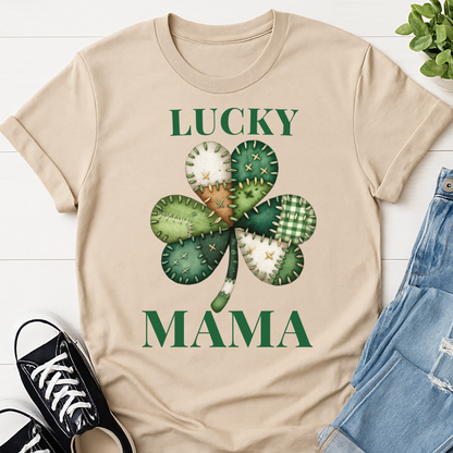 Lucky Mama St. Patricks's Day Mom T-shirt - Patchwork Shamrock Mom Shirt - Cute Irish Mom Gift for Women