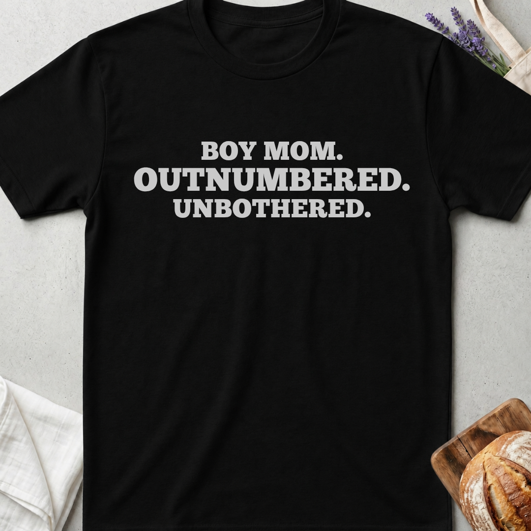 Boy Mom Shirt | Funny Outnumbered Unbothered T-Shirt for Moms of Boys
