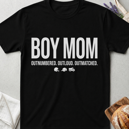 Boy Mom Shirt | Outnumbered Outloud Outmatched T-Shirt