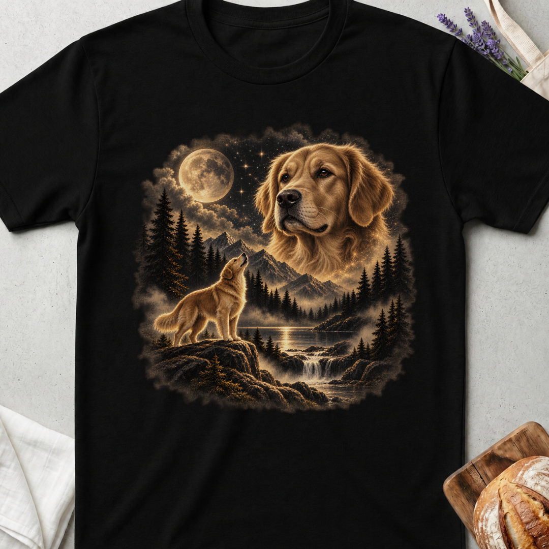 Golden Retriever Howling Moon T-Shirt