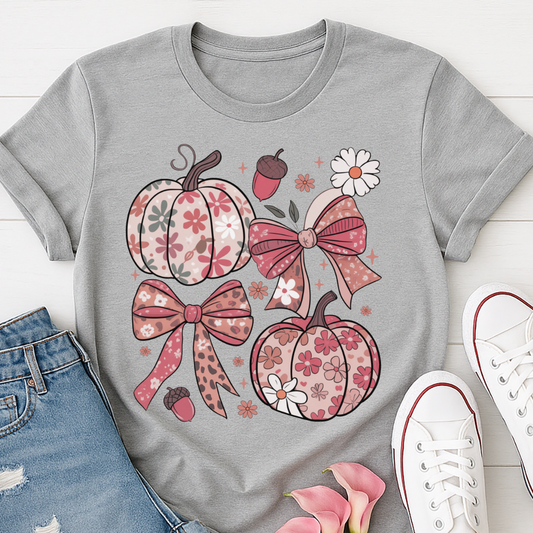 Floral Pumpkin Bow Fall T-shirt