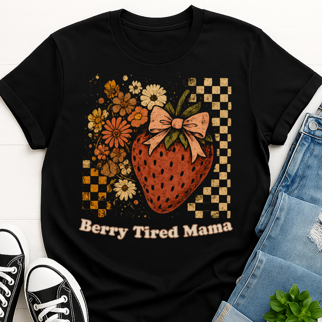 Berry Tired Mama Strawberry Floral T-shirt