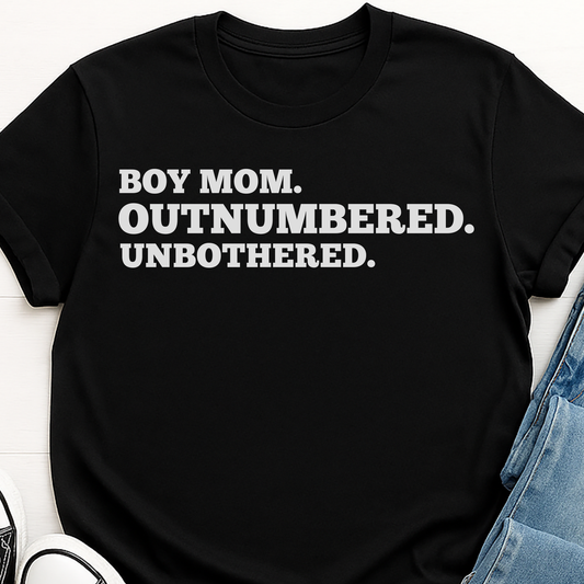 Boy Mom Shirt | Outnumbered Unbothered T-Shirt for Moms of Boys | Funny Mother's Day Gift