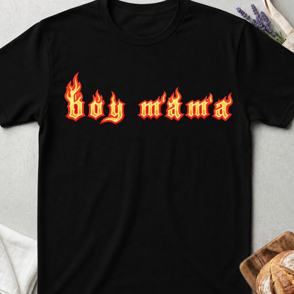 Boy Mama Flame Graphic T-Shirt