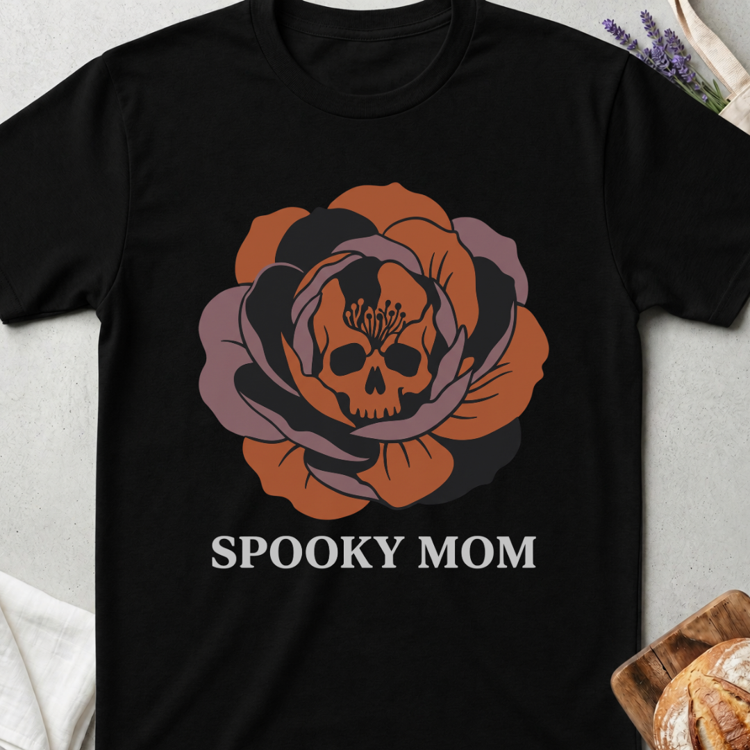 Spooky Mom T‑Shirt - Flower Skull Halloween Tee
