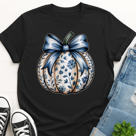 Chinoiserie Pumpkin Mama - Blue Floral Fall T-shirt