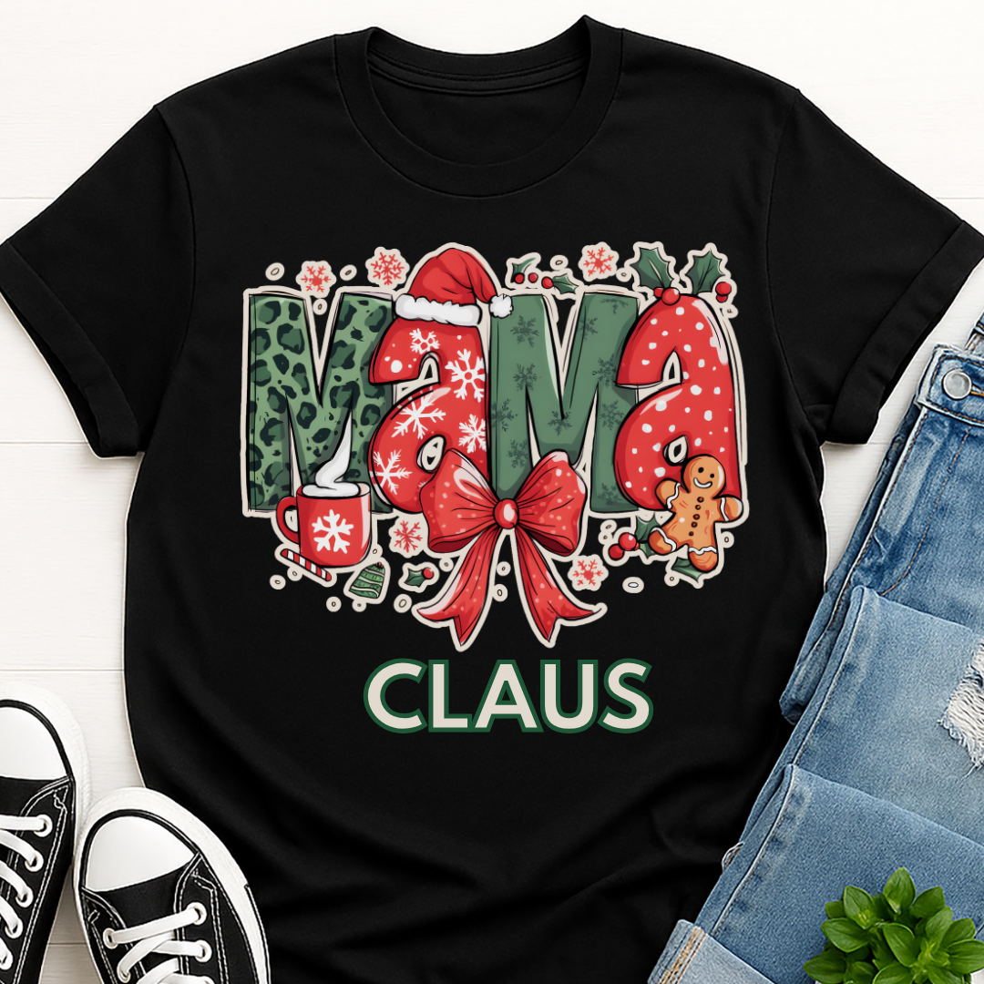 Mama Claus Bow Christmas T-shirt