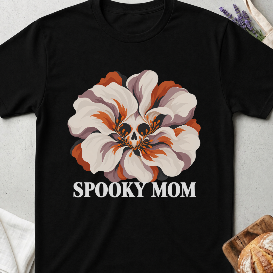 Spooky Mom Vintage Flower Skull Graphic T-Shirt