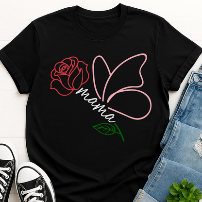 Mama Butterfly Floral T-shirt - Soft & Elegant Mom Tee