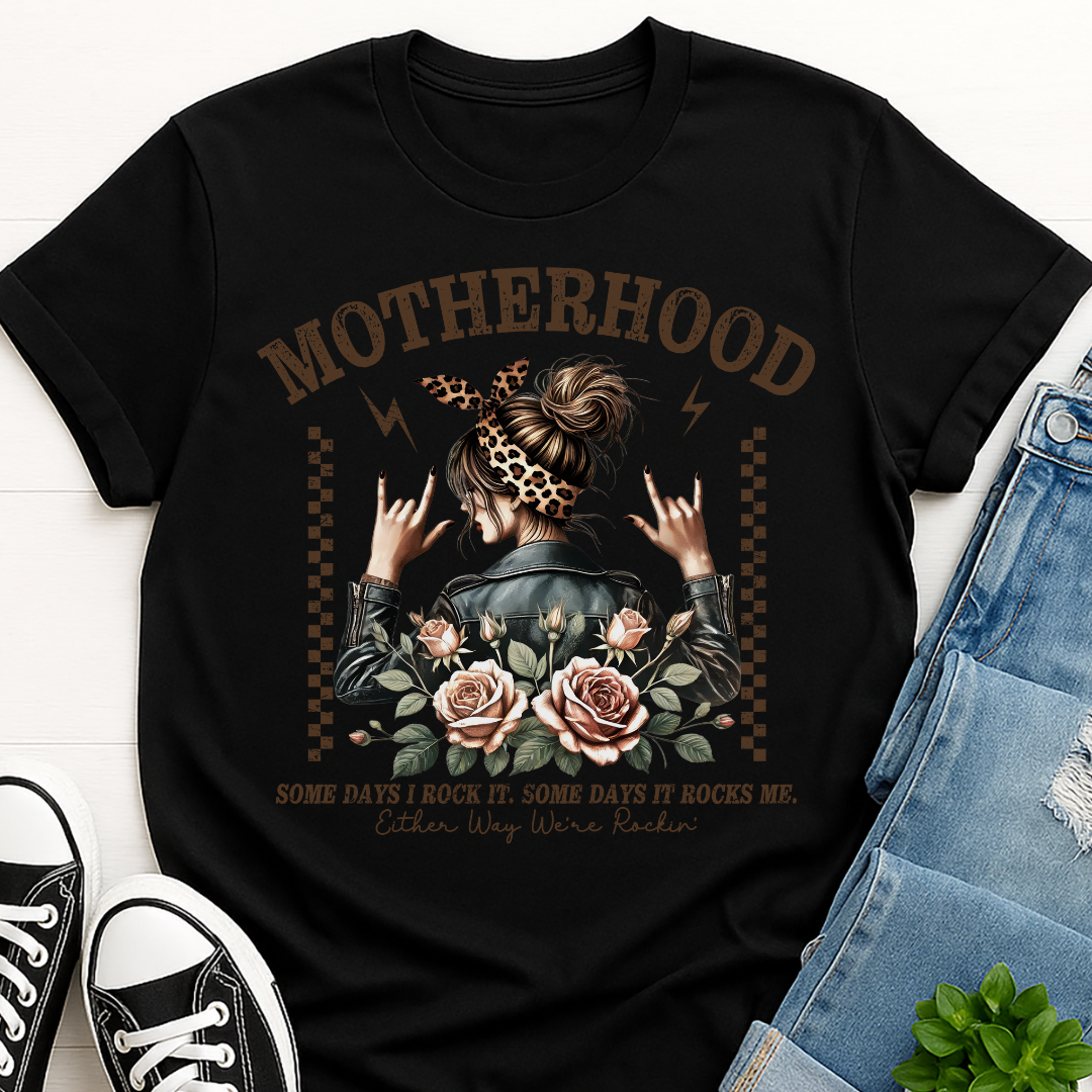 Motherhood Floral Graphic T-shirt - Some Days I Rock It