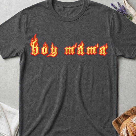 Boy Mama Flame Graphic T-Shirt