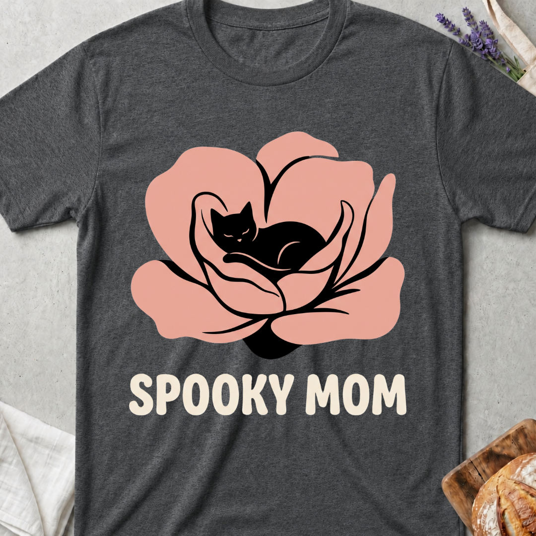 Spooky Mom Black Cat Flower T-Shirt