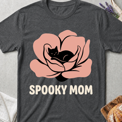 Spooky Mom Black Cat Flower T-Shirt