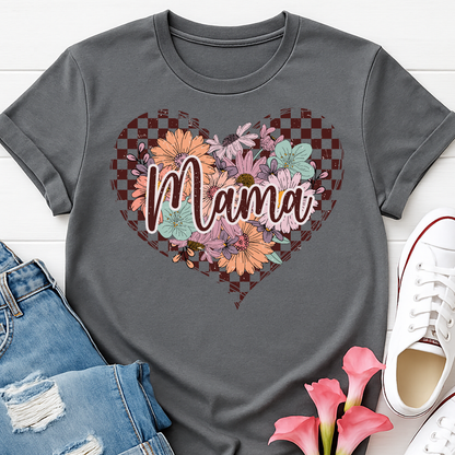 Checkered Floral Mama Heart T-shirt