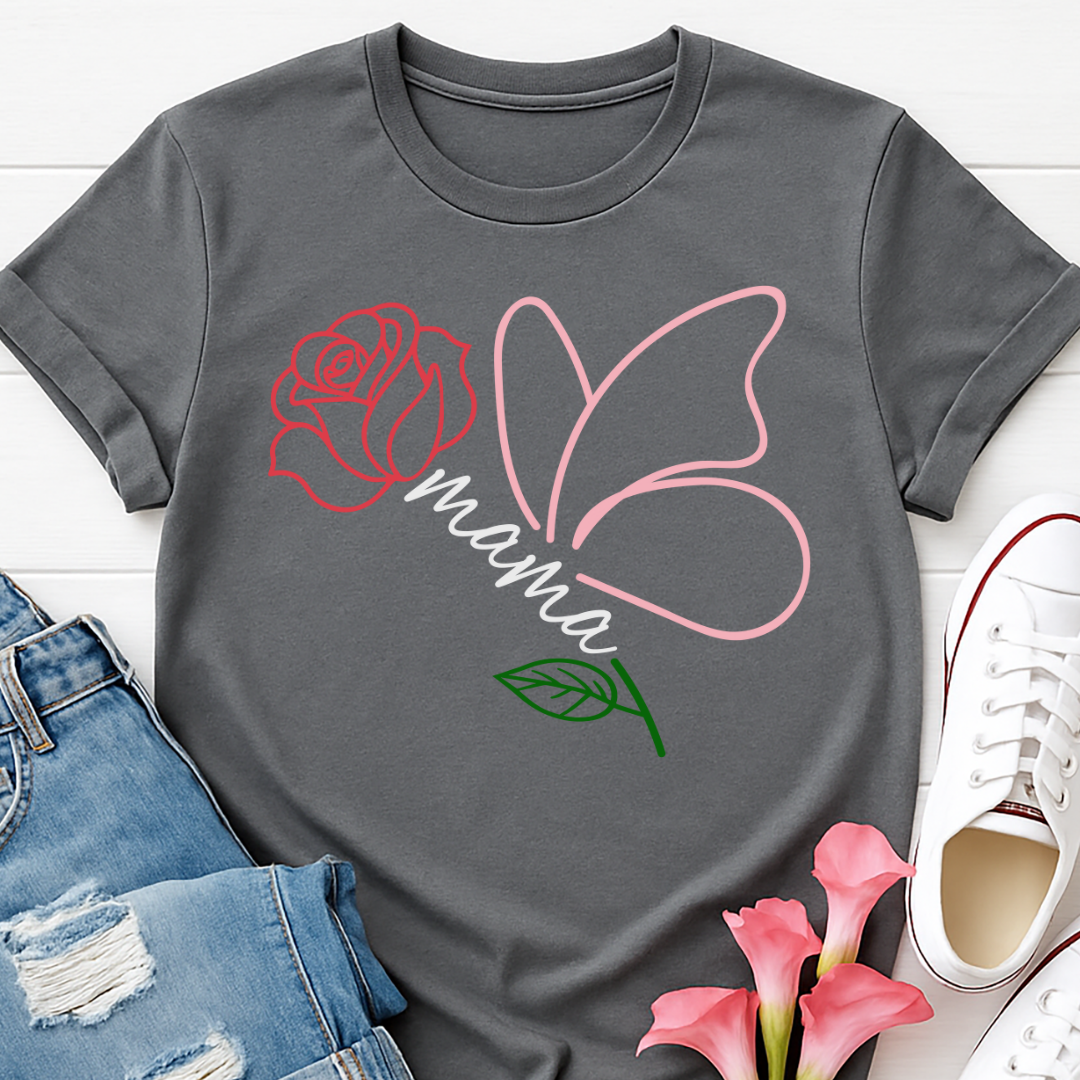 Mama Butterfly Floral T-shirt - Soft & Elegant Mom Tee