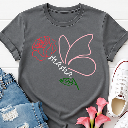 Mama Butterfly Floral T-shirt - Soft & Elegant Mom Tee