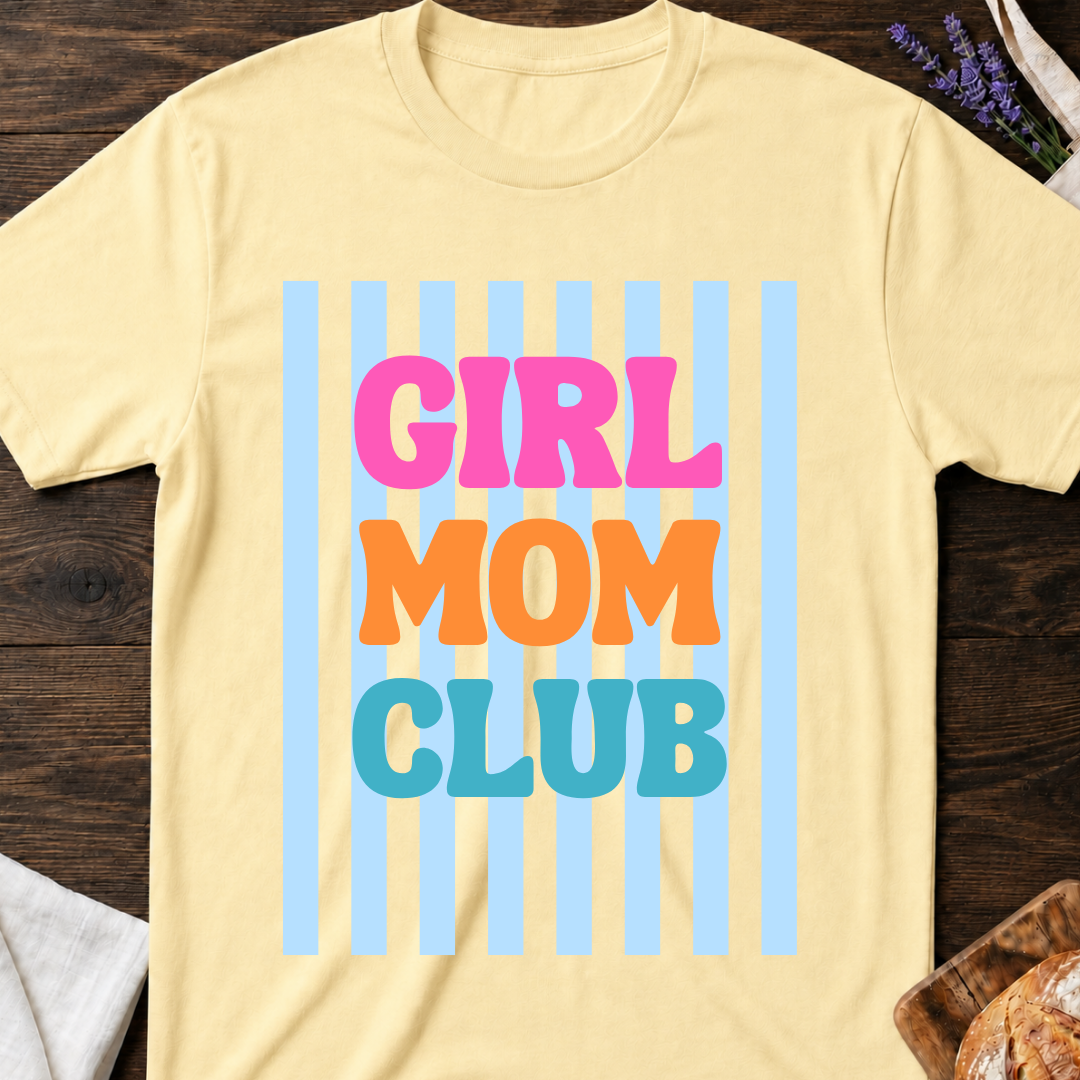 Girl Mom Club Colorful Striped T-Shirt