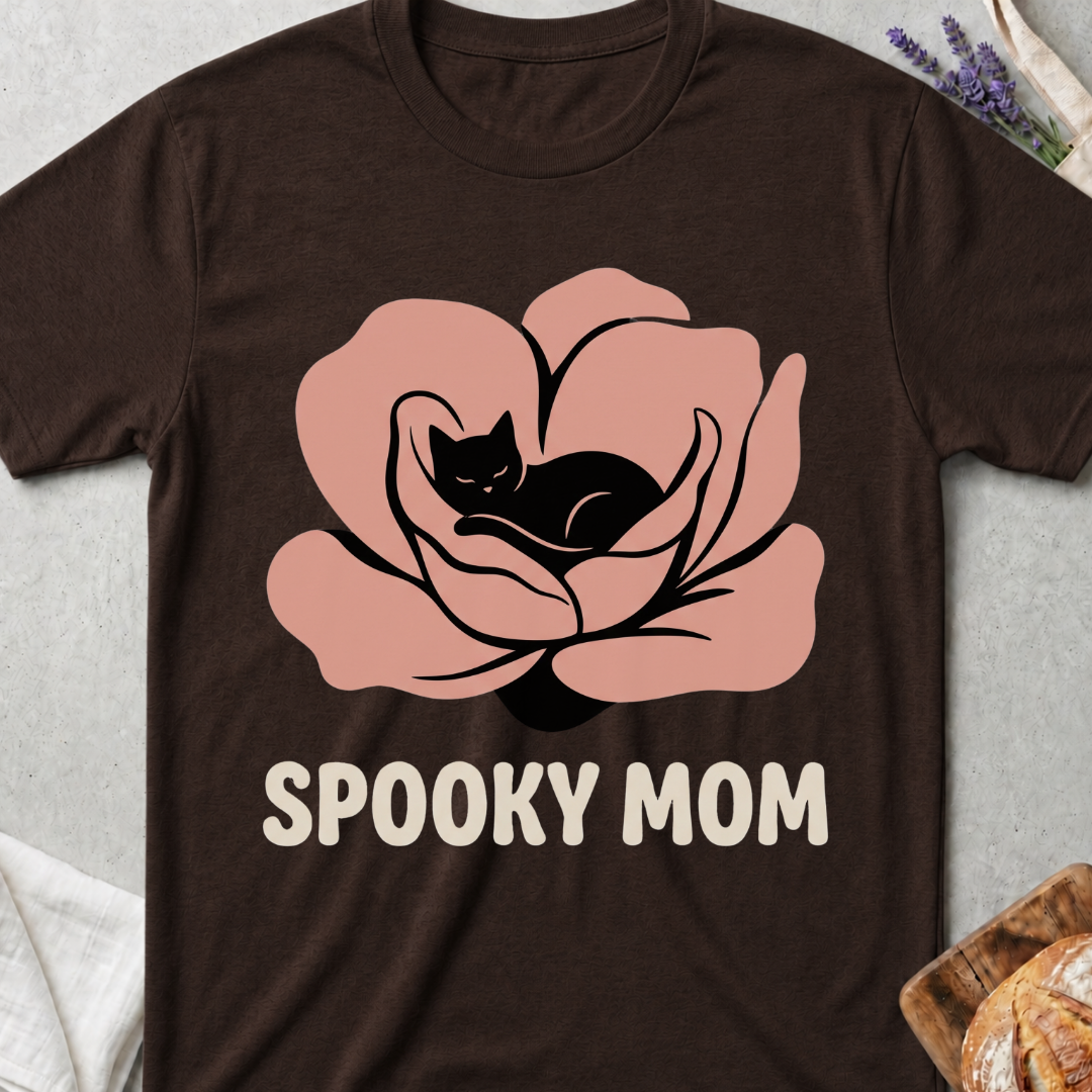 Spooky Mom Black Cat Flower T-Shirt