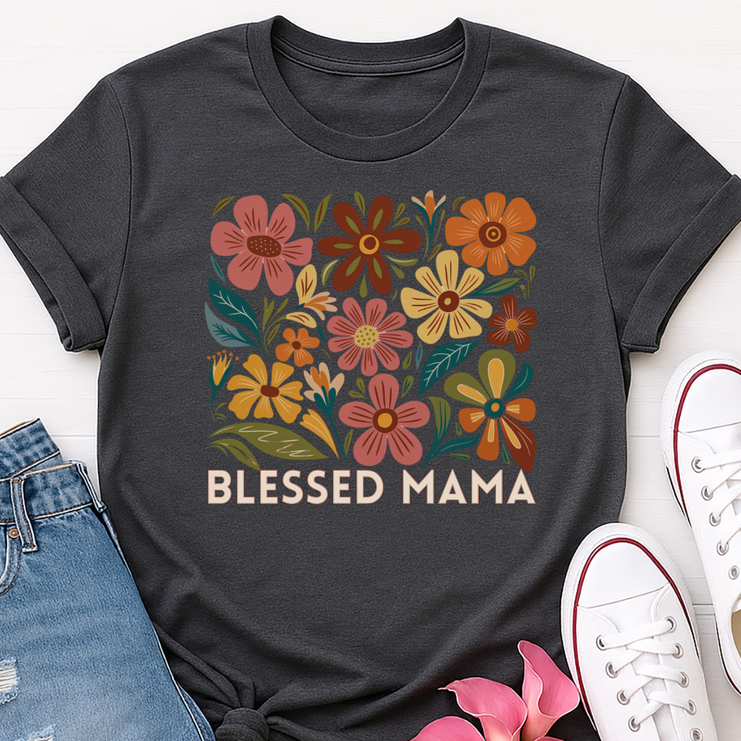 Blessed Mama Floral T-shirt - Faith Inspired Mom Tee