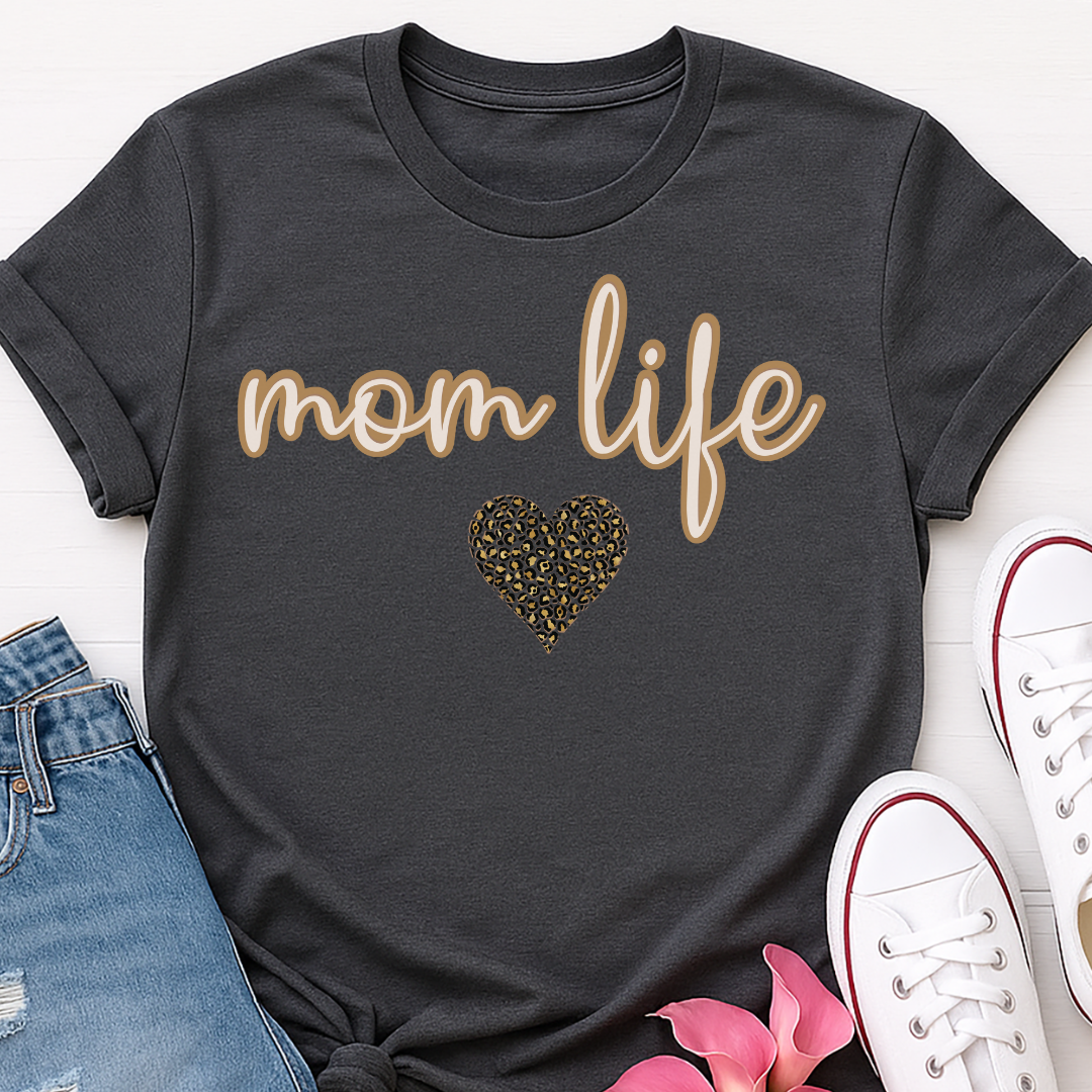 Mom Life Leopard Heart T-shirt - Cute Mama Tee