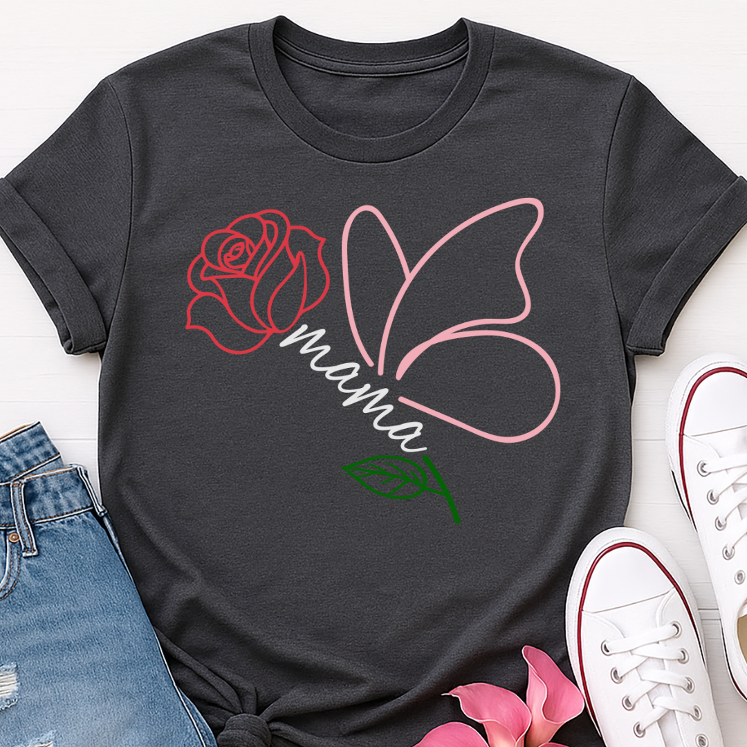 Mama Butterfly Floral T-shirt - Soft & Elegant Mom Tee