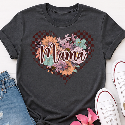 Checkered Floral Mama Heart T-shirt