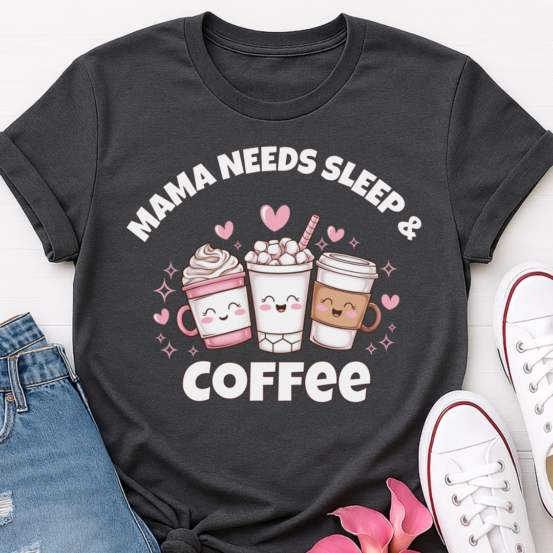 Mama Needs Sleep & Coffee T-shirt - Cute Coffee Mom Tee