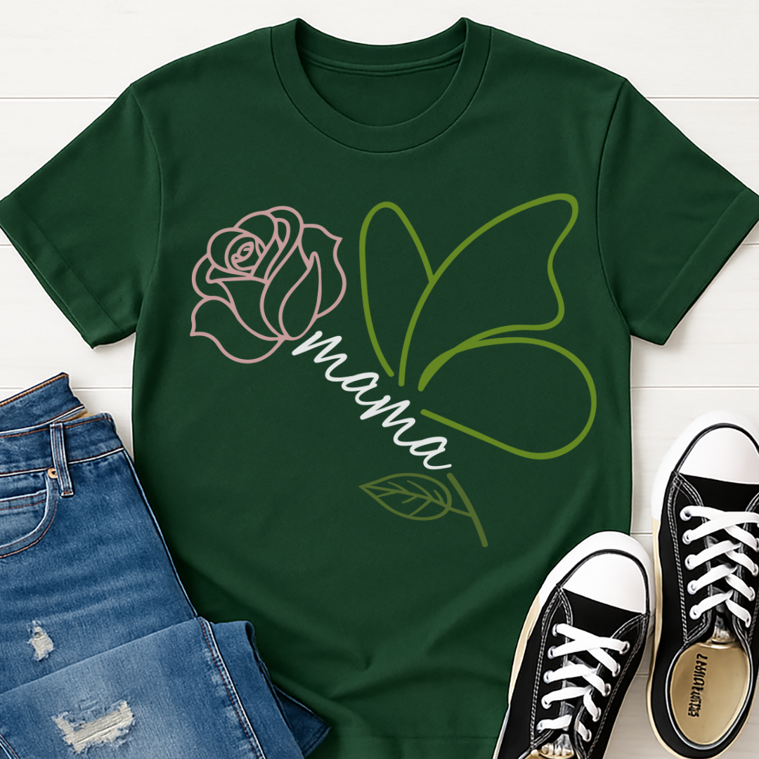 Mama Butterfly Floral T-shirt - Soft & Elegant Mom Tee