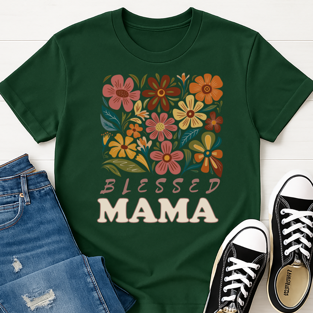 Blessed Mama Floral T-shirt - Faith Inspired Mom Tee