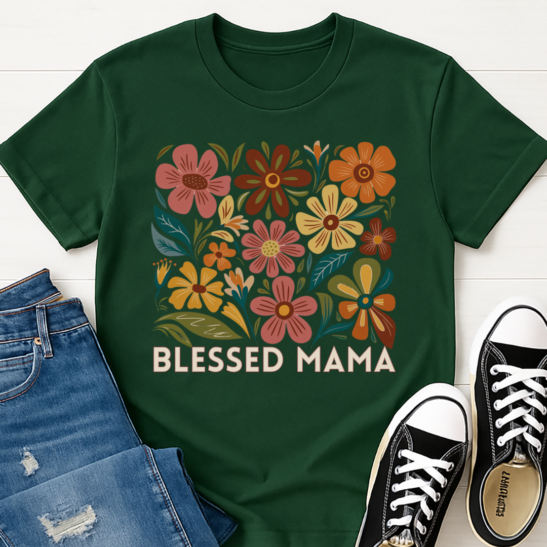 Blessed Mama Floral T-shirt - Faith Inspired Mom Tee