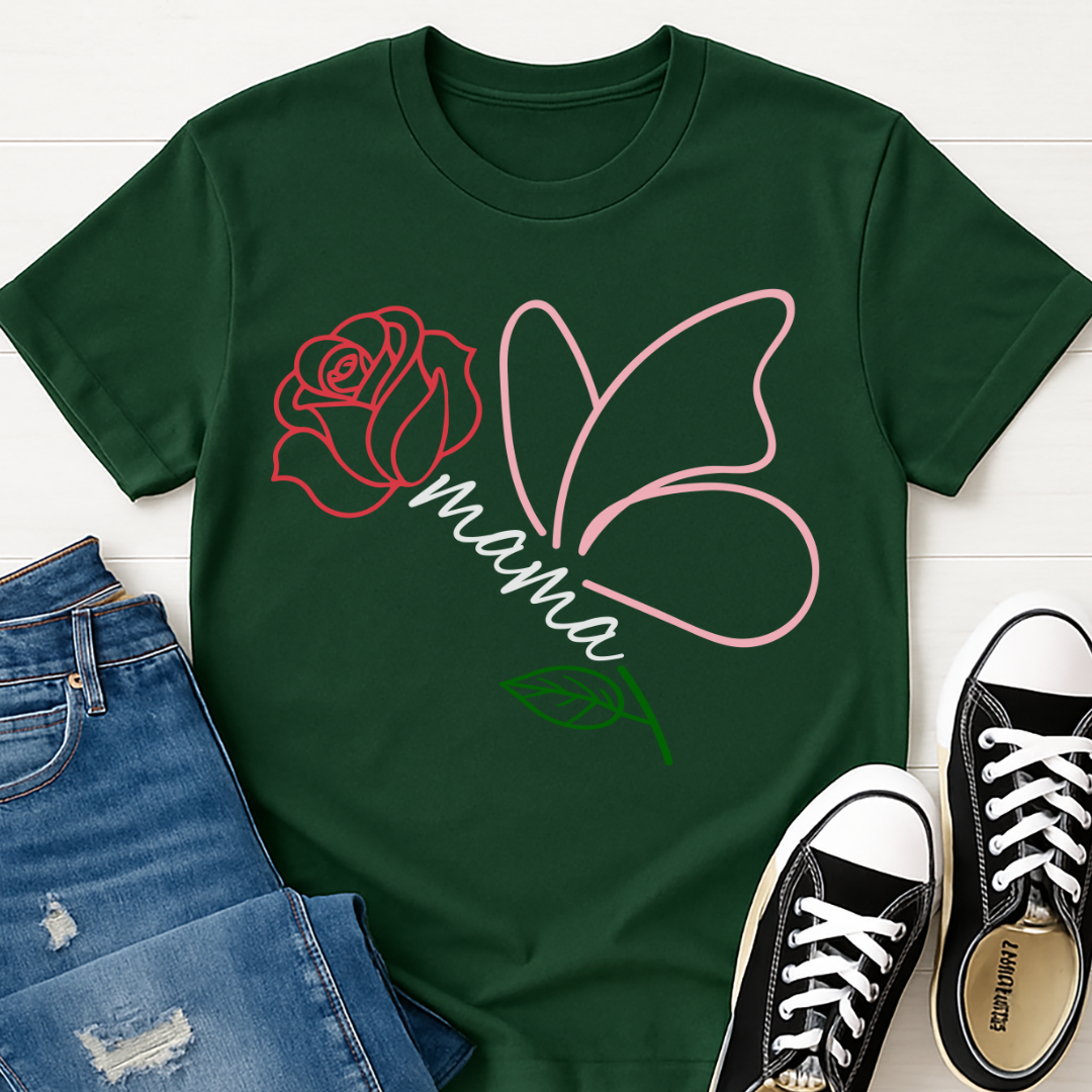 Mama Butterfly Floral T-shirt - Soft & Elegant Mom Tee