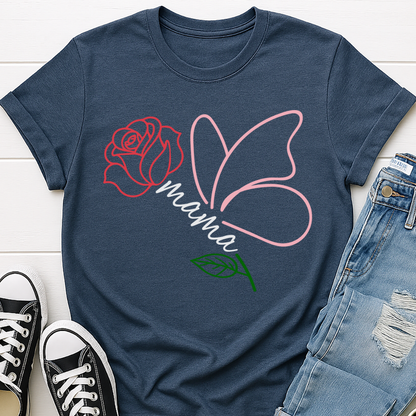 Mama Butterfly Floral T-shirt - Soft & Elegant Mom Tee