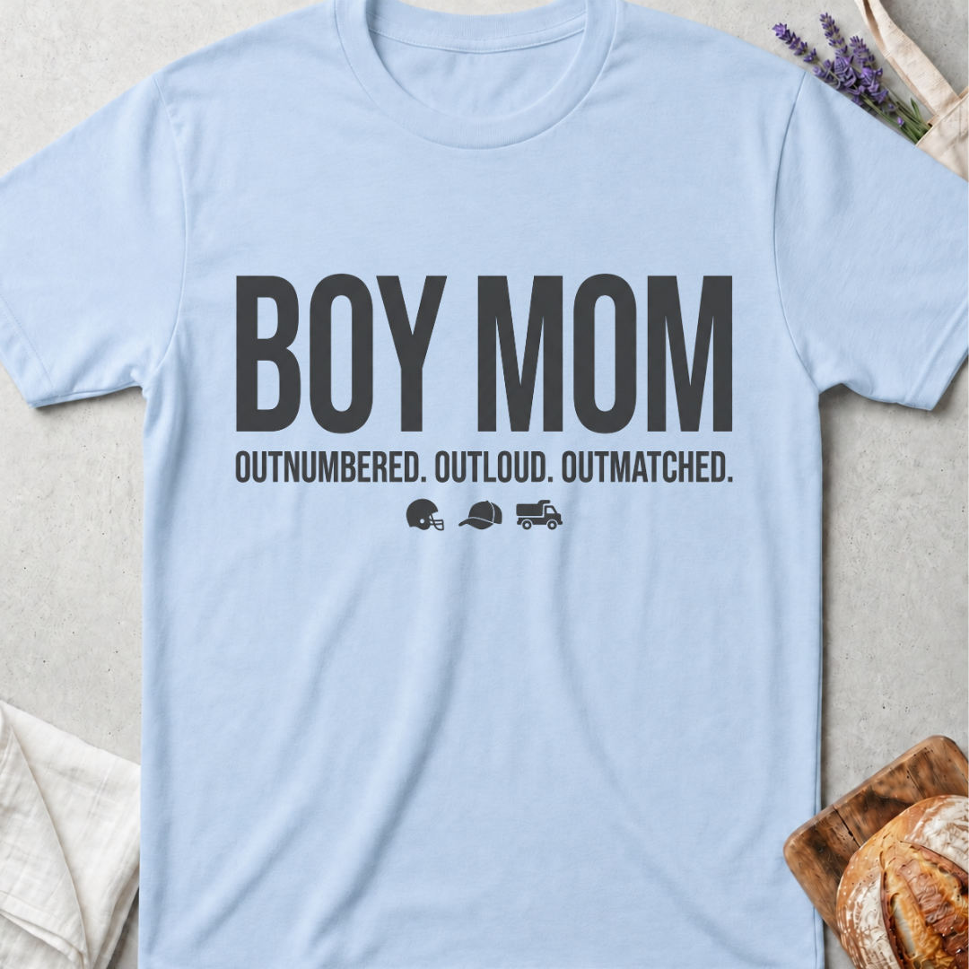 Boy Mom Shirt | Outnumbered Outloud Outmatched T-Shirt