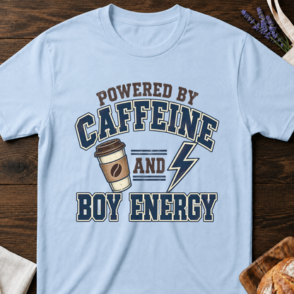 Powered by Caffeine and Boy Energy T-Shirt - Funny Mom Tee