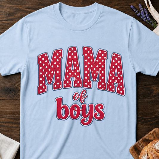 Mama of Boys T-Shirt - Playful Polka Dot Mom Tee