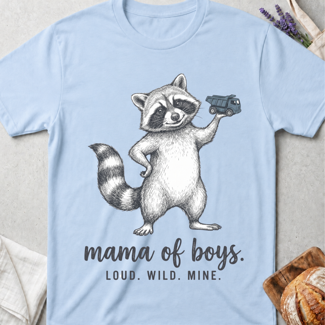 Mama of Boys Raccoon T-shirt | Loud Wild Mine Tee