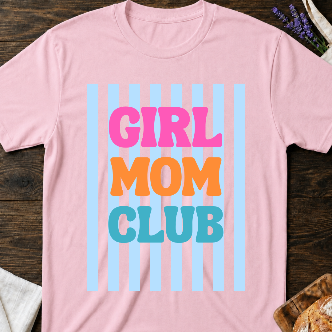 Girl Mom Club Colorful Striped T-Shirt